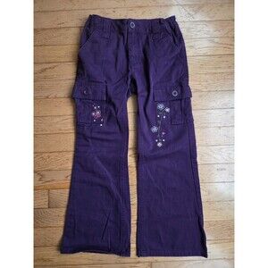 Lands' End Girls Cargo Pants Purple Embroidered Size 7 100% Cotton